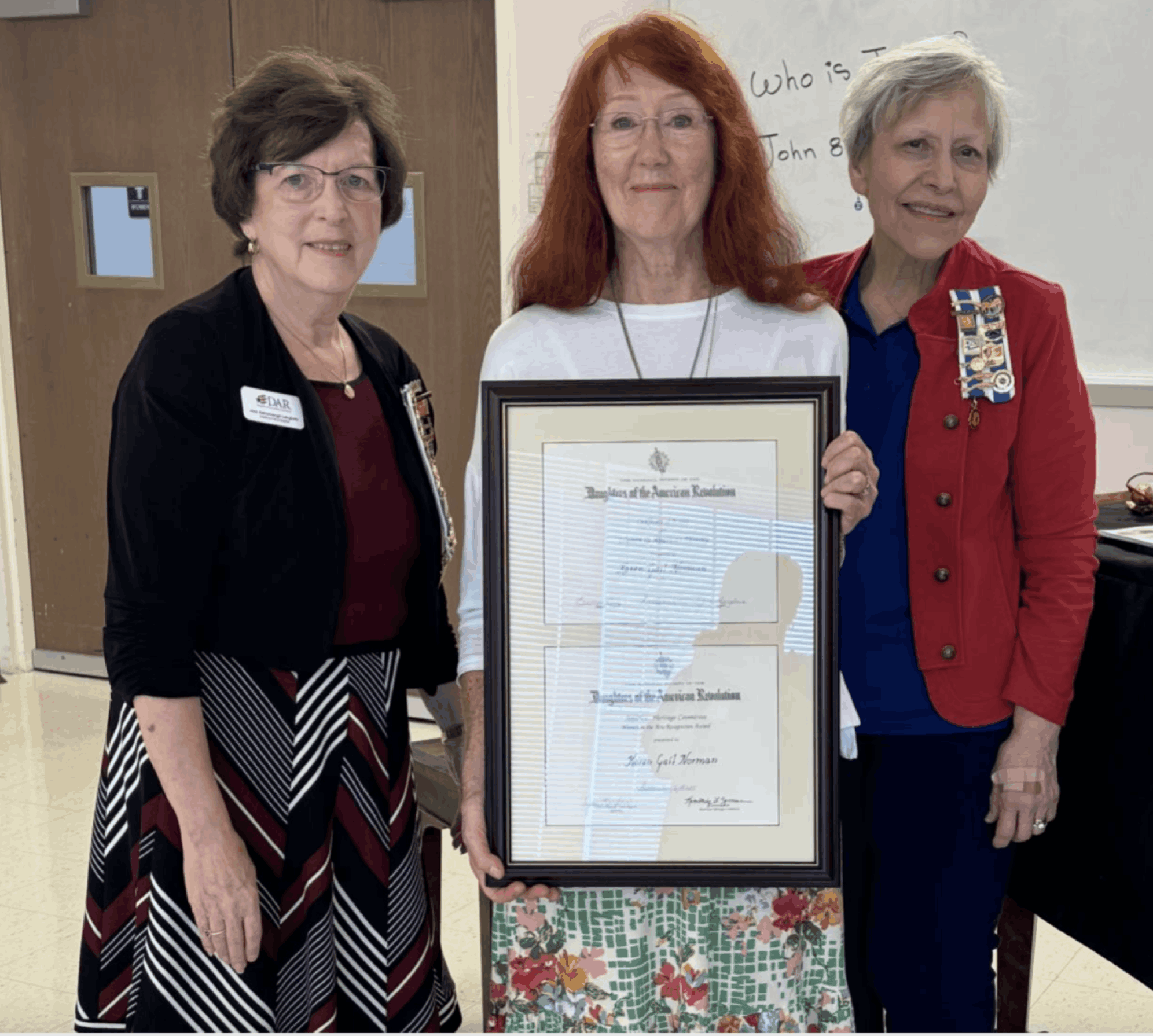 Mrs. Jean Langbein, Ms. Karen Norman, and Mrs. Ruth Anne McCormick at the DAR award ceremony